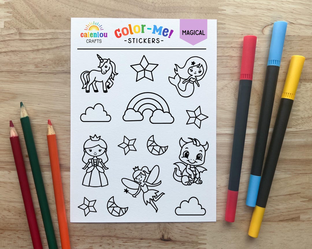 Magical Color Your Own Stickers, DIY Mythical Craft Kit Party Favors - Etsy