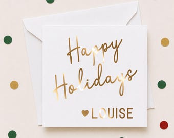 Personalized Happy Holidays Mini Cards, Custom Christmas Foil Enclosure Gift Notes