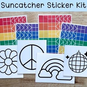 hippie suncatcher window sticker set, fun crafts for kids, groovy crafts for girls, pre teenage girl gifts, sleepover party activities