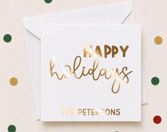 Happy Holidays Foil Enclosure Cards, Personalized Christmas Mini Gift Notes