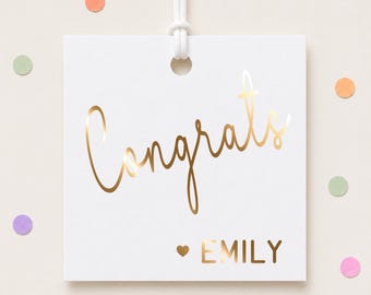 Personalized Congratulations Gift Tags, Custom Foil Script Congrats Favor Tags