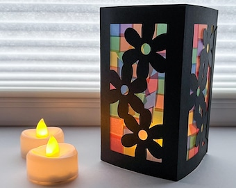 flower lantern craft kit for kids, faux stained glass luminary lantern, pre teenage girls gifts, arts and crafts for girls, best sellers