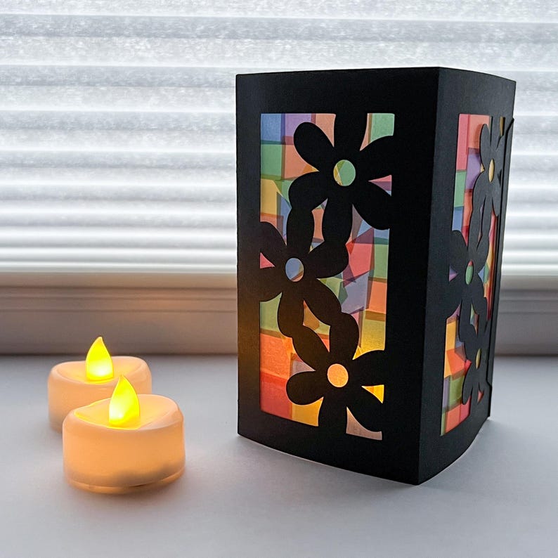 flower lantern craft kit for kids, faux stained glass luminary lantern, pre teenage girls gifts, arts and crafts for girls, best sellers image 1