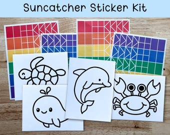 ocean suncatcher crafts for kids, dolphin suncatcher window sticker, whale suncatcher kit, under the sea birthday activities, nautical craft