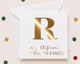 Monogram 'A Gift From' Foil Enclosure Cards, Personalized Family Name Mini Gift Notes