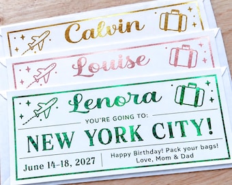 Foil Personalized Travel Gift Certificate, Custom Surprise Trip Gift Voucher
