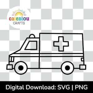 救急車のアウトラインPNG SVG、商用利用可能な即時デジタルダウンロード、クリカット用緊急車両SVGファイル、シルエットカットファイルクリップアート
