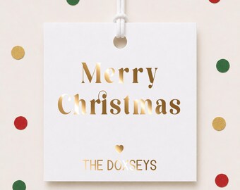 Merry Christmas Gift Tags, Personalized Foil Holiday Favor Tags