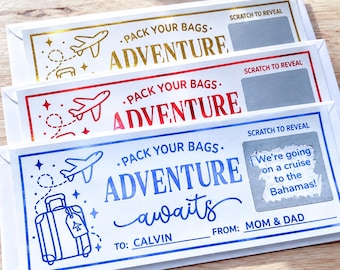 Foil Travel Scratch Off Gift Voucher, Personalized Surprise Trip Reveal Gift Certificate
