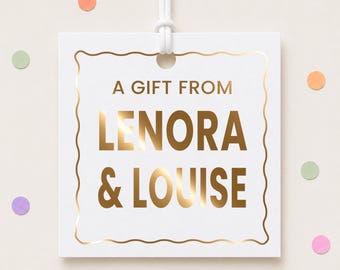 Personalized A Gift From Tags, Custom Name Foil Favor Tags