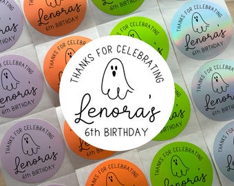 halloween birthday party favor sticker label SET OF 10, personalized spooky ghost favor sticker for gift or treat bag, custom birthday label