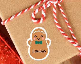 Gingerbread Man Gift Tags, Personalized Christmas Stickers, Custom Holiday Labels (set of 25)