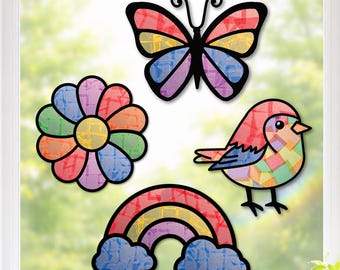 spring craft kits for kids, butterfly suncatcher window sticker set, garden birthday party activities