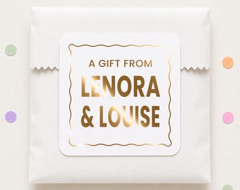 Personalized A Gift From Stickers, Custom Name Foil Party Favor Labels
