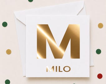 Personalized Monogram Foil Christmas Enclosure Cards, Custom Initial Mini Cards, Small Holiday Gift Notes