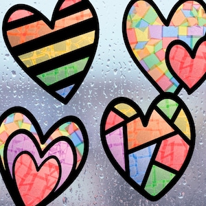 valentine hearts suncatcher craft kit for kids, valentines day activity for toddlers, valentine arts and crafts, cute birthday gift for girl image 1