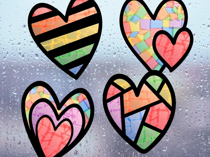 valentine hearts suncatcher craft kit for kids, valentines day activity for toddlers, valentine arts and crafts, cute birthday gift for girl image 1