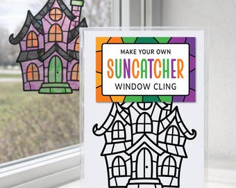 Haunted House Craft Kit for Kids, Halloween Suncatcher Window Sticker Activity