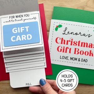 Christmas Waterfall Gift Card Book, Handmade Cash Money Holder, Stocking Stuffer for College Student, Holiday Card Holds 4-5 Gift Cards