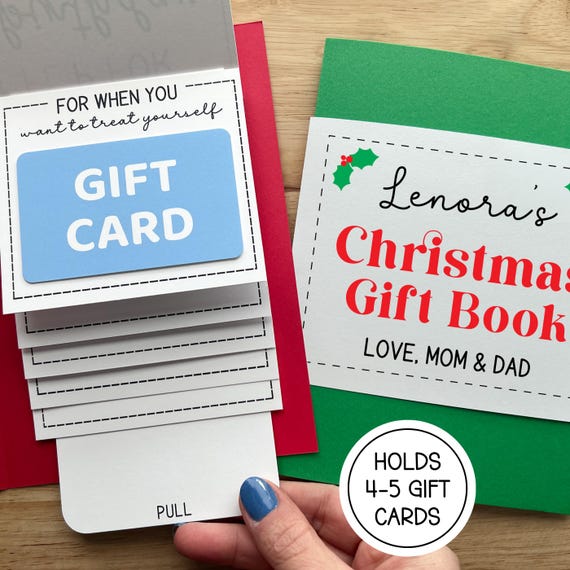 Christmas Waterfall Gift Card Book, Handmade Cash Money Holder, Stocking Stuffer for College Student, Holiday Card Holds 4-5 Gift Cards