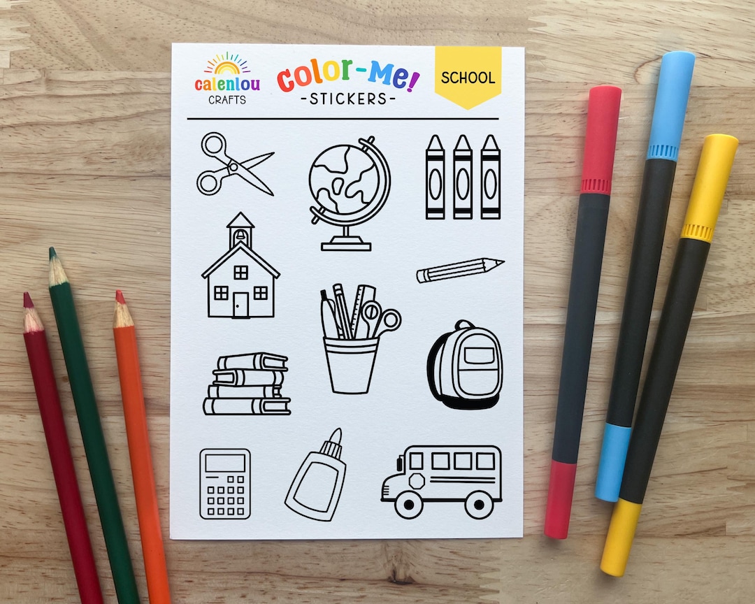 Coluring Stickers Design School Coloring Stickers, DIY Craft Kit Classroom Activity - Etsy
