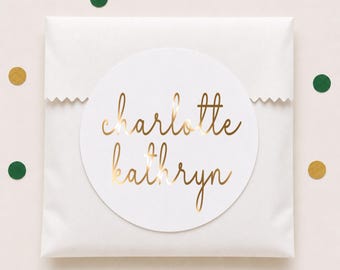 Personalized Foil Name Stickers, Custom Christmas Gift Labels
