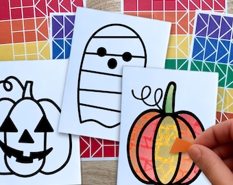 Bulk Halloween Suncatcher Craft Kit, Kids Thanksgiving Party Favors, Fall Classroom Activities