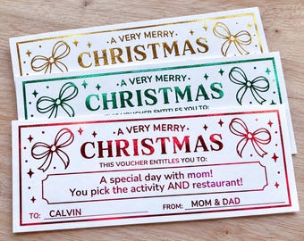 Foil Personalized Christmas Gift Voucher, Custom Holiday Gift Certificate