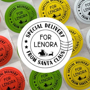 custom special delivery from santa gift labels, personalized christmas present stickers for kids, holiday gift tag north pole mail SET OF 10