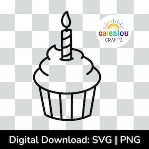 Contour de cupcake d'anniversaire PNG SVG, téléchargement numérique à usage commercial, svg d'anniversaire pour cricut silhouette coupe fichier, cupcake avec clipart bougie