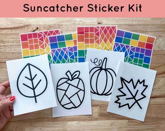 fall suncatcher sticker kit, fall activity kits, pumpkin craft kit for kids, thanksgiving activities, toddler travel kit, rainy day activity