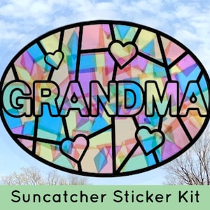 grandma sticker suncatcher decal, faux stained glass window cling craft kits for kids, mothers day gifts for grandma from grandkids, grammy