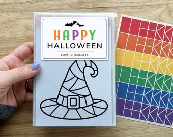 Witch Hat Party Favors for Kids, Halloween Suncatcher Sticker Craft, Boo Basket Filler
