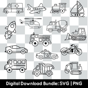 vehicle bundle PNG SVG, transportation svg cut file for cricut silhouette, automobile things that go emergency construction vehicle clipart