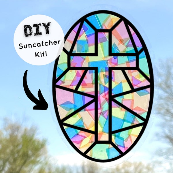 cross suncatcher window sticker, Christian crafts for kids, religious Easter basket stuffers for girls, Easter crafts for toddlers, arts and