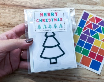 MINI christmas tree suncatcher craft kit for kids, Christmas party favors, holiday art activities for preschool, stocking stuffer for girls