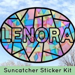 personalized name sticker suncatcher decal, faux stained glass window cling craft kits for kids, pre teenage girl gifts, art kit for toddler