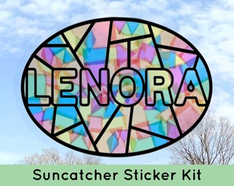 personalized name sticker suncatcher decal, faux stained glass window cling craft kits for kids, pre teenage girl gifts, art kit for toddler