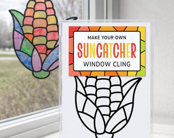 Corn Craft Kit for Kids, Fall Harvest Suncatcher Window Sticker Activity