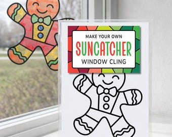Gingerbread Man Craft Kit, Holiday Suncatcher Window Sticker Activity, Christmas Stocking Stuffer for Kids