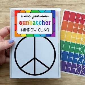 peace sign sticker suncatcher decal, boho craft kits for kids, pre teenage girl gifts, road trip activities for toddler, DIY stained glass