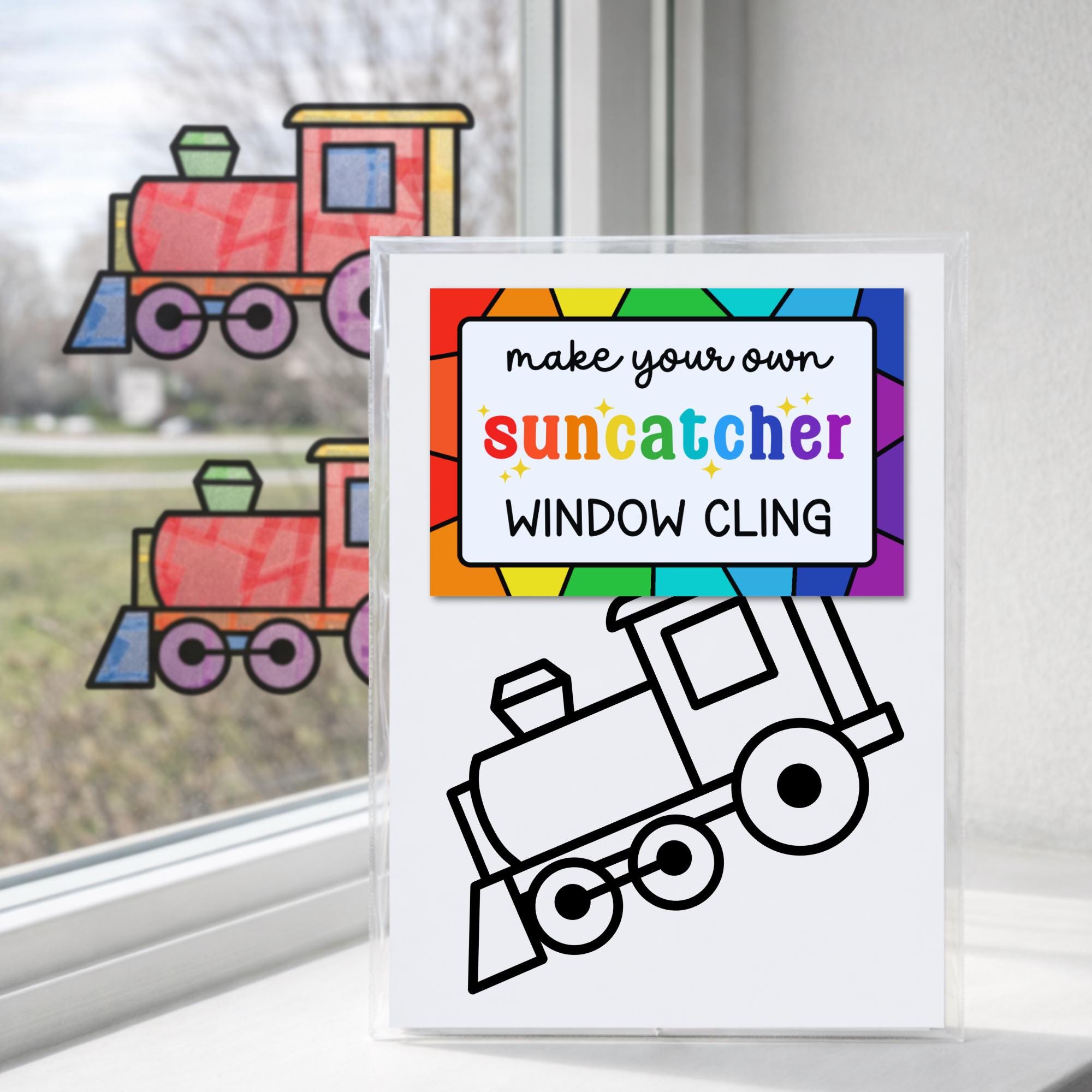 train suncatcher craft kit for kids, DIY transportation toddler boy…