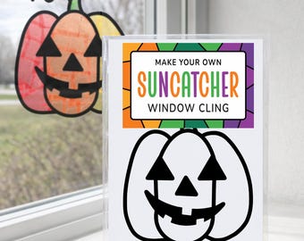 Jack O Lantern Craft Kit for Kids, Halloween Pumpkin Suncatcher Window Sticker Activity