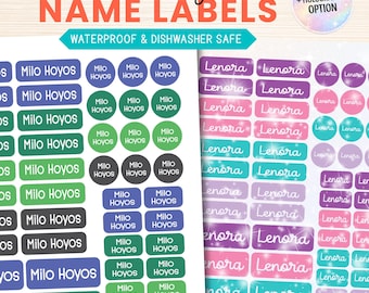 Custom Name Stickers, Personalized Waterproof Holographic Labels for Daycare (52 Count, Mixed Size)