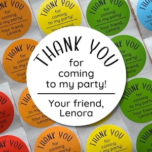 custom birthday party favor stickers SET OF 10, personalized thank you labels for kids birthday favors, gift bags, treat bags, goody bags