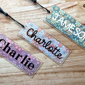 personalized flower bookmarks for girls, book gifts for book lovers, custom boho bookmarks for kids, tween girl gifts, name bookmarks for