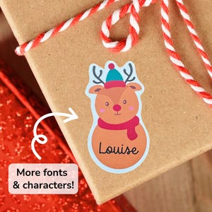 Reindeer Gift Tags, Personalized Christmas Present Stickers, Custom Holiday Labels (set of 20)