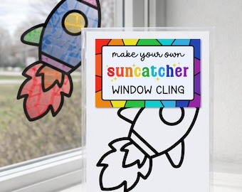 Rocket Ship Suncatcher Craft Kit for Kids, Outer Space Party Activity, Spaceship Birthday Favor