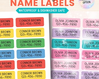 Name and Phone Number Stickers, Personalized School & Daycare Supply Labels (56 Count, Skinny Size)