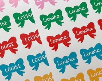 Christmas Bow Gift Tags, Personalized Present Stickers, Custom Holiday Labels (set of 25)